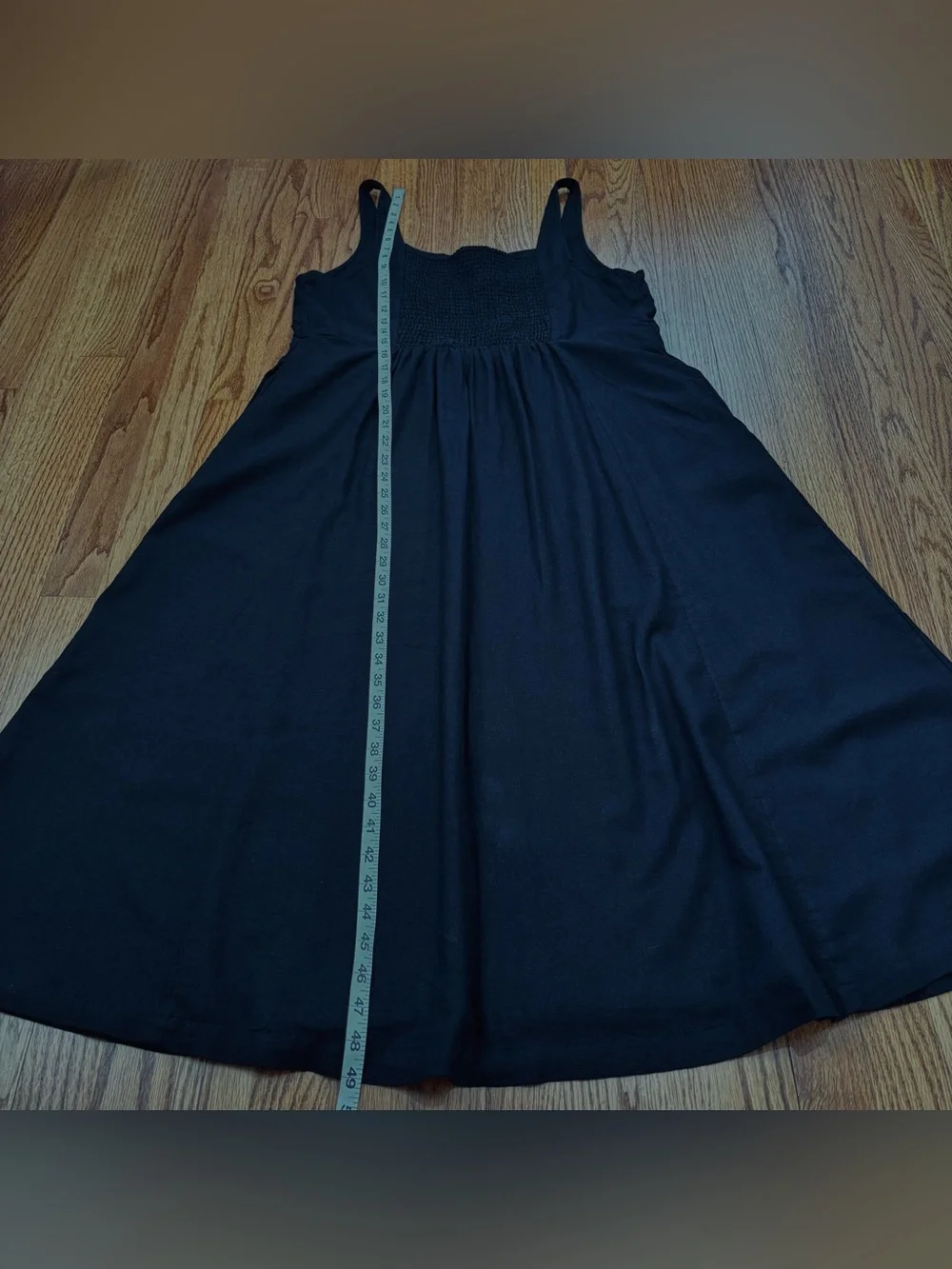 Old Navy Boho Fit Flare Sleeveless Black Linen Blend Smocked Back Midi Dress XL - Picture 15 of 16